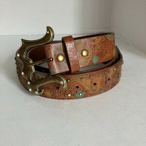 Miss Me Belt Size X Large Brown Leather Rhinestone Studded Buckle Belt Y2K.